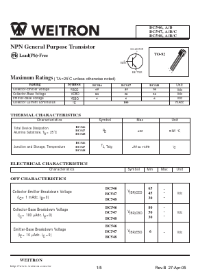 BC546B Datasheet PDF Weitron Technology