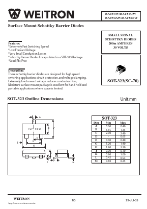 BAT54AW Datasheet PDF Weitron Technology