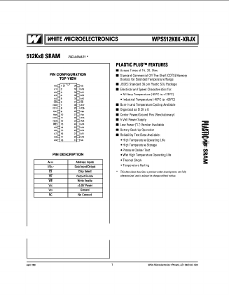 WPS512K8C-20RJI Datasheet PDF White Electronic Designs => Micro Semi