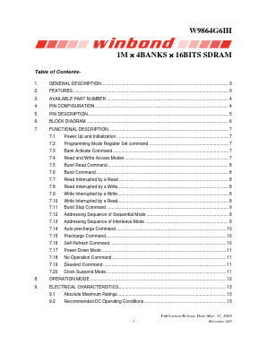 W9864G6IH-5 Datasheet PDF Winbond
