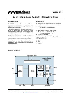 WM8501GED/V Datasheet PDF Wolfson Microelectronics plc
