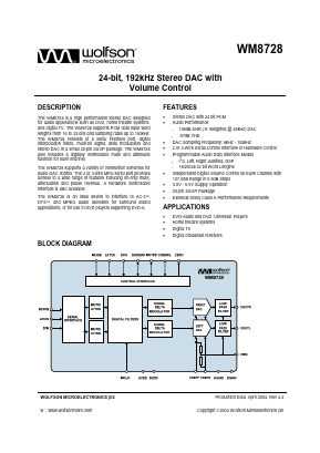 XWM8728EDS Datasheet PDF Wolfson Microelectronics plc