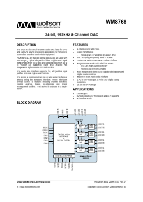 WM8768 Datasheet PDF Wolfson Microelectronics plc