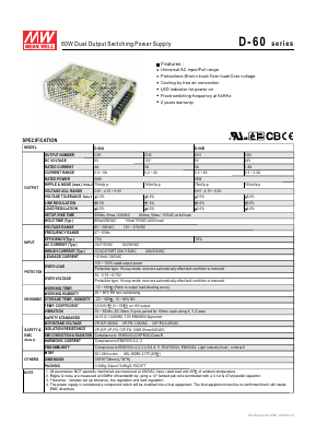 D-60 Datasheet PDF XP Power Limited