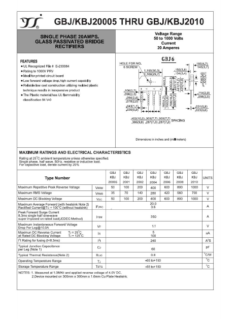 GBJ-KBJ2004 Datasheet PDF Yangzhou yangjie electronic co., Ltd