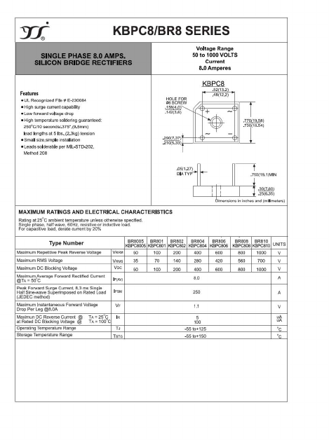 KBPC8-BR8 Datasheet PDF Yangzhou yangjie electronic co., Ltd