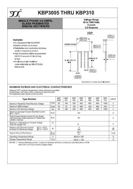 KBP301 Datasheet PDF Yangzhou yangjie electronic co., Ltd