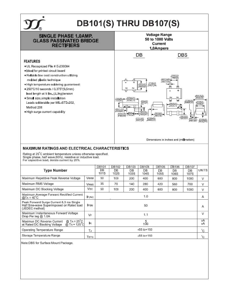 DB102 Datasheet PDF Yangzhou yangjie electronic co., Ltd