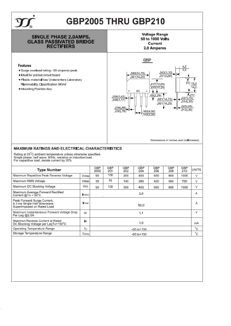 GBP208 Datasheet PDF Yangzhou yangjie electronic co., Ltd