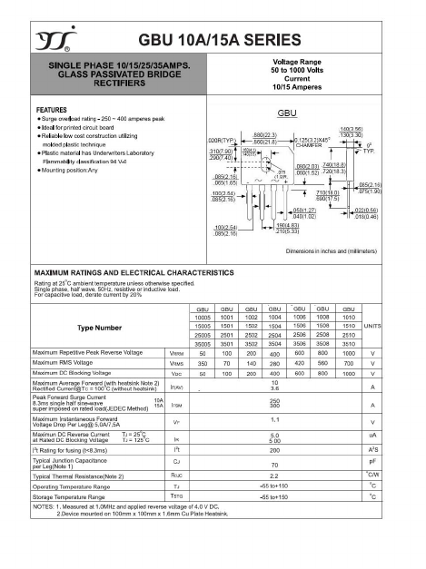 GBU1510 Datasheet PDF Yangzhou yangjie electronic co., Ltd