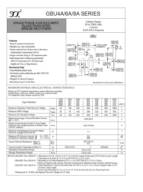 GBU6005 Datasheet PDF Yangzhou yangjie electronic co., Ltd