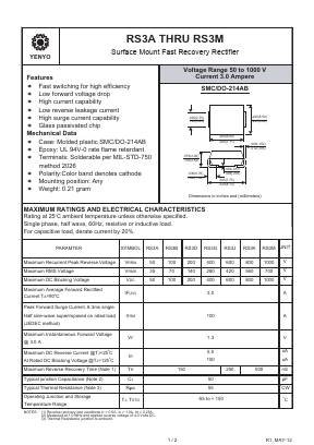 RS3B Datasheet PDF YENYO TECHNOLOGY Co., Ltd