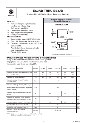 ES3AB Datasheet PDF YENYO TECHNOLOGY Co., Ltd