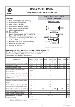 RS1D Datasheet PDF YENYO TECHNOLOGY Co., Ltd