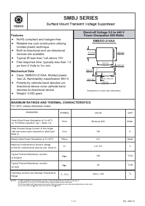 SMBJ350C Datasheet PDF YENYO TECHNOLOGY Co., Ltd