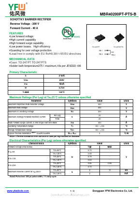 MBR40200PTS Datasheet PDF DONGGUAN YOU FENG WEI ELECTRONICS CO., LTD