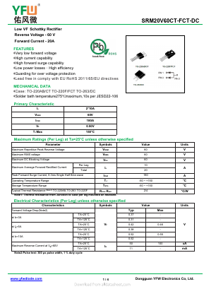 SRM20V60DC-R Datasheet PDF DONGGUAN YOU FENG WEI ELECTRONICS CO., LTD