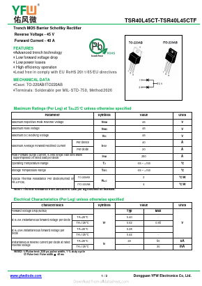 TSR40L45CT Datasheet PDF DONGGUAN YOU FENG WEI ELECTRONICS CO., LTD