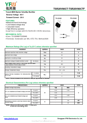 TSR20V80CT Datasheet PDF DONGGUAN YOU FENG WEI ELECTRONICS CO., LTD
