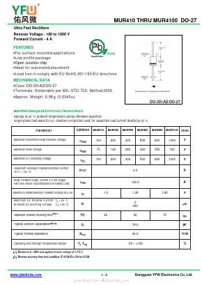 MUR4100 Datasheet PDF DONGGUAN YOU FENG WEI ELECTRONICS CO., LTD
