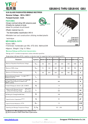 GBU808G Datasheet PDF DONGGUAN YOU FENG WEI ELECTRONICS CO., LTD