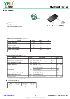 MMBT5551-L Datasheet PDF DONGGUAN YOU FENG WEI ELECTRONICS CO., LTD