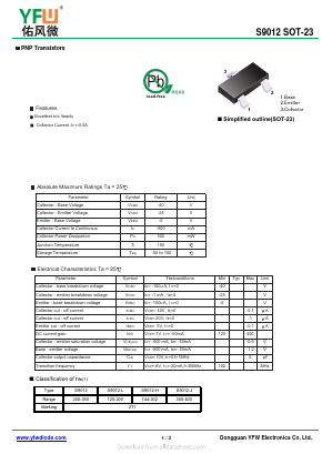 S9012 Datasheet PDF DONGGUAN YOU FENG WEI ELECTRONICS CO., LTD