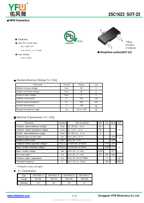2SC1623-L6 Datasheet PDF DONGGUAN YOU FENG WEI ELECTRONICS CO., LTD