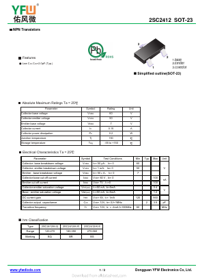 2SC2412K-S Datasheet PDF DONGGUAN YOU FENG WEI ELECTRONICS CO., LTD