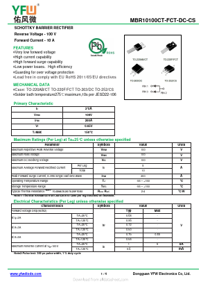 MBR10100FCT Datasheet PDF DONGGUAN YOU FENG WEI ELECTRONICS CO., LTD