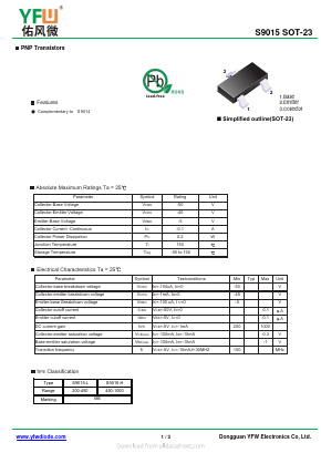 S9015 Datasheet PDF DONGGUAN YOU FENG WEI ELECTRONICS CO., LTD