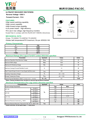 MUR15120D Datasheet PDF DONGGUAN YOU FENG WEI ELECTRONICS CO., LTD