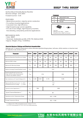 SS520F Datasheet PDF DONGGUAN YOU FENG WEI ELECTRONICS CO., LTD