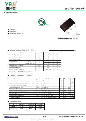 2SD1664 Datasheet PDF DONGGUAN YOU FENG WEI ELECTRONICS CO., LTD