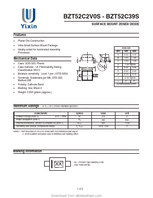 BZT52C22S Datasheet PDF Shenzhen Yixinwei Technology Co., Ltd.