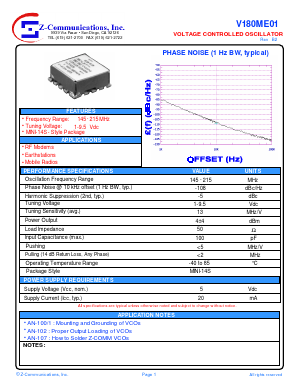 V180ME01 Datasheet PDF Z-Communications, Inc