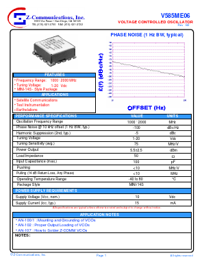 V585ME06 Datasheet PDF Z-Communications, Inc