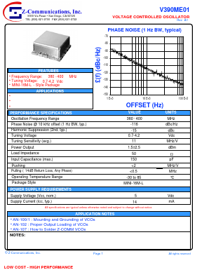 V390ME01 Datasheet PDF Z-Communications, Inc