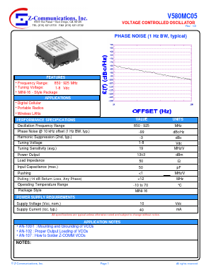 V580MC05 Datasheet PDF Z-Communications, Inc