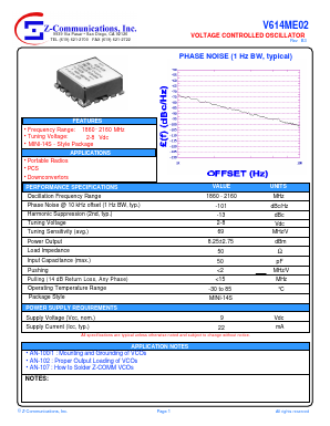 V614ME02 Datasheet PDF Z-Communications, Inc