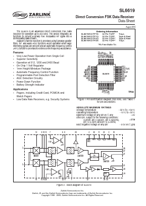 SL6619TP2N Datasheet PDF Zarlink Semiconductor Inc