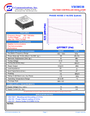 V585ME08 Datasheet PDF Z-Communications, Inc