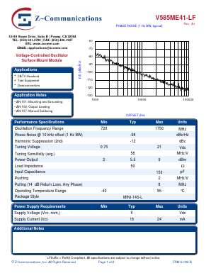 V585ME41-LF Datasheet PDF Z-Communications, Inc