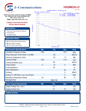 V602ME20-LF Datasheet PDF Z-Communications, Inc