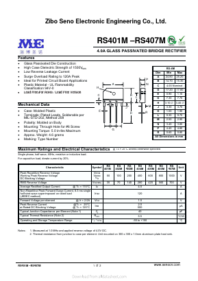 RS405M Datasheet PDF Zibo Seno Electronic Engineering Co.,Ltd