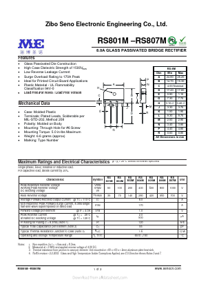 RS802M Datasheet PDF Zibo Seno Electronic Engineering Co.,Ltd