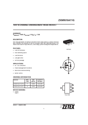ZXMN10A11GFTA Datasheet PDF Zetex => Diodes