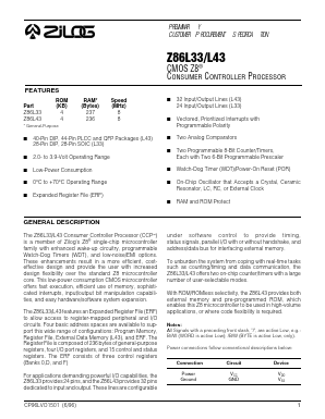 Z86L43 Datasheet PDF Zilog